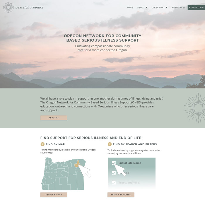 Oregon Network for Community Based Serious Illness Support website designed and developed by 45th Parallel Design