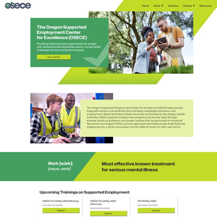 Oregon Supported Employment Center of Excellence website designed and developed by 45th Parallel Design