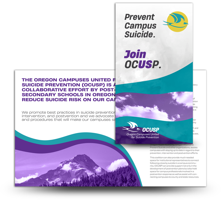 Oregon Campuses United for Suicide Prevention (OCUSP) brochure designed by 45th Parallel Design